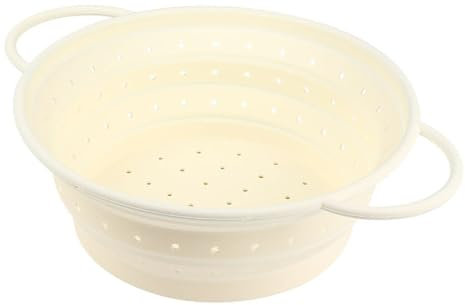 Surwin Colador de Cocina, Color Sólido Combinación Cocina Plegable Colador de Silicona, Colador de Silicona de Portátil,Escurridor Pasta para Frutas,Verduras (25.8x18.7x10cm,Beige)