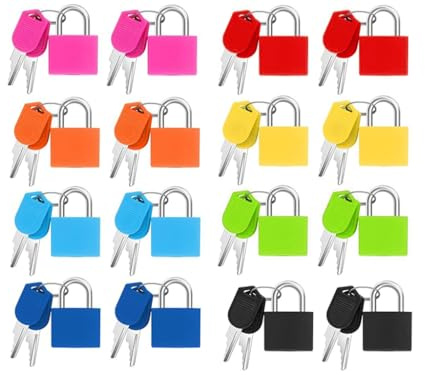 Hitopin 16 Pièces Petit Cadenas à Bagage, Mini Cadenas à Bagage avec 2 Clés, Cadenas à Clé, Cadenas à Bagages Petit, pour Voyage Casiers Valise Avion Vitrine Bagage (8 Couleur)