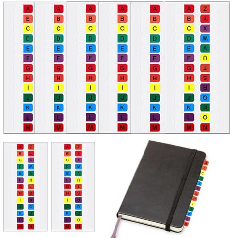 BIRLOZA A-Z Klebe-Register, Mehrfarbig, Alphabet-Index-Registerkarten, selbstklebend, transparent, permanente, alphabetische Registerkarten, kleine Buch-Tabs für Notebooks, Wörterbuchdateien (208)