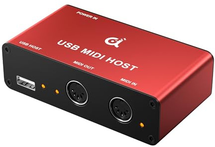 DigitalLife BridgeCore USB MIDI Host, USB 5-Pin DIN Adapter, Metall Rot | Verbindet USB MIDI Keyboards, Controller und Synthesizer Mit 5-Pin DIN MIDI Geräten – ohne Computer Nutzbar