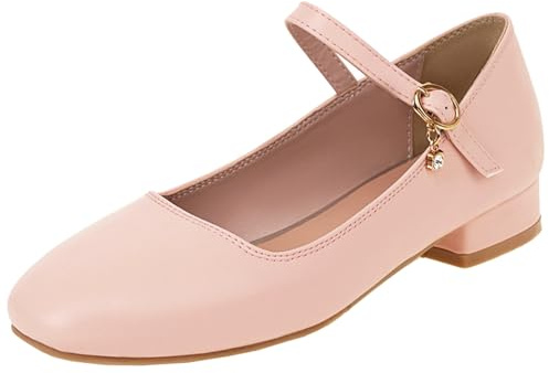 XIEPP Chaussures Mary Jane à bout rond à talon bas avec boucle pour femme, rose, 43.5 EU