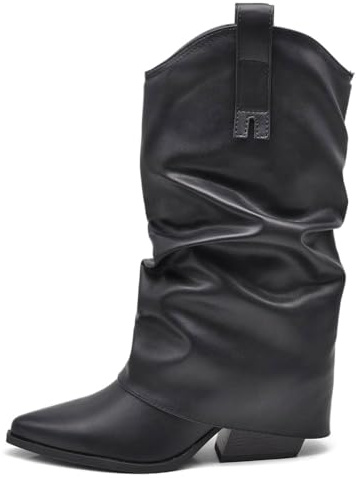 IF Fashion Scarpe Stivaletti Arricciati Da Donna Con Ghetta Risvolto G695 nero N.38