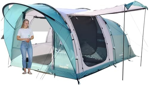 Skandika Tunneltält Egersund 3 Sleeper Protect | Campingtält för 3 personer, Sleeper-teknik, insytt tältgolv, nattsvart sovkabin, 2 m ståhöjd (3 personer | Sleeper, grön)