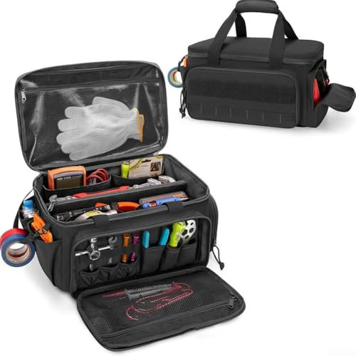 Werkzeugtasche für Elektriker, 35,6 cm Größe mit dicker Polsterung und rutschfester Unterseite, inklusive unterteiltem Stauraum für effizientes Werkzeugmanagement (Khaki)