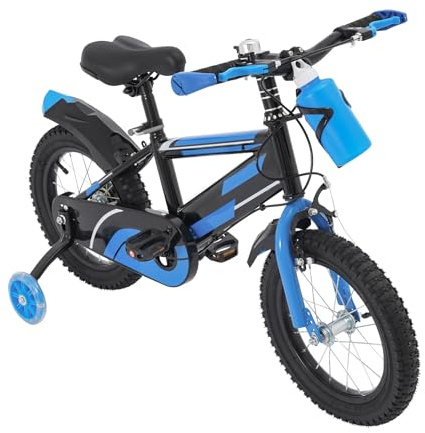 HUSPOO Bicicletta per bambini 14 pollici per 3-7 anni – Bicicletta per bambini con ruote di supporto e bottiglia d'acqua, biciclette per bambini, colore blu