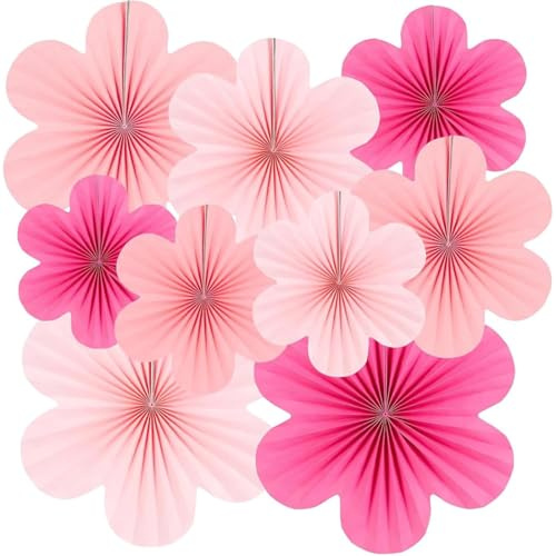 CATOR 9 Stück Papier Fächer Dekoration Hanging Girlande Rosa Gelb Blumen Papierfächer Party Deko Set für Hochzeit Geburtstag Tea Party Tischdeko Classroom Baby Shower Backdrop Garland