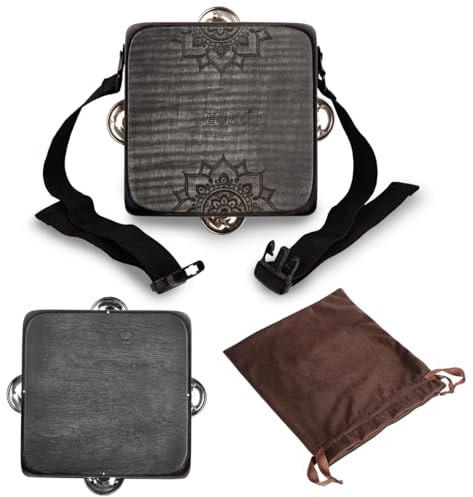 Tamburin Cajon Drum mit Schellen, tragbarer Gurt, Aufbewahrungstasche, Handheld Percussion Instrument, Portable Cajon für Rhythmusübungen & Live-Auftritte (Schwarz)