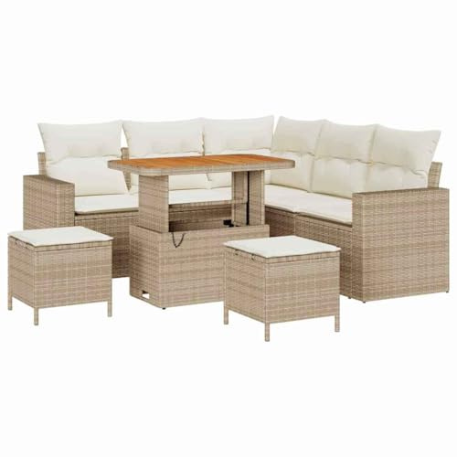 vidaXL Trädgårdsoffset med kudde med lagring 8 pcs beige och gräddvit, Modulär trädgårdsoffa, lätt, hållbar, avtagbara kuddar, flexibel utemöbel, perfekt för balkong