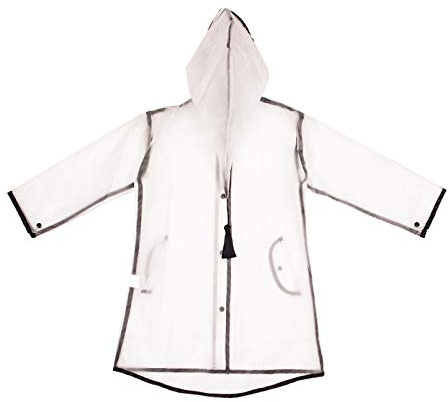 Boys Girls Hood𝐞d Rain Poncho Outdoors Kids EVA Transparent Raincoat School Folding Rain Suit Windpro𝐨f Durabl𝐞 Windbreaker (Clear, XXL)