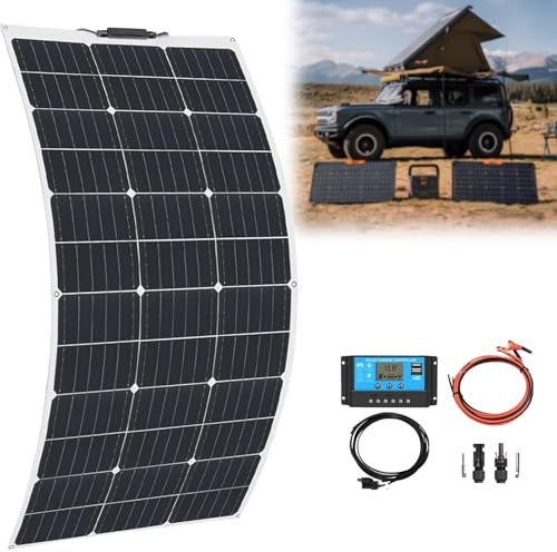 Paneles Solares, Panel Solar Monocristalino, 400w, con Controlador De 40 A, Fotovoltaico Impermeable, Monocristalina, para Autocaravana, Techo, Caravana, Barco Y Superficies Desparejas. 1×200w