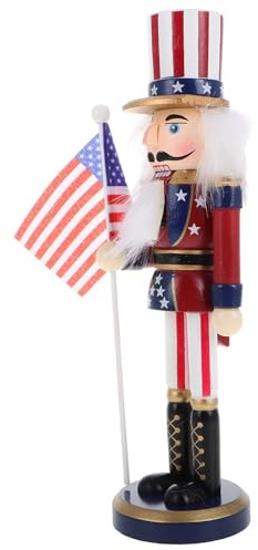 TOPBATHY 1 Pupazzo Classico in Legno di Noce a Forma di Soldato Schiaccianoci, Figura Patriottica Dello Schiaccianoci per L'arredamento Della Casa, Decorazione Natalizia, Multicolore