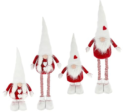 Cepewa Wichtelpaar mit Teleskopbeinen ca. 55-88cm | Polyester Eisen 20x76x14cm rot weiß | Weihnachtswichtel Adventsdeko Wichtelmann Wichtelfrau (1 x Wichtelpaar Teleskopbeinen 55-88cm)