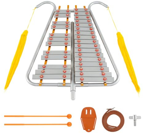 COSTWAY Xilófono Escolarcon Mango Ajustable, Kit de Campana Glockenspiel de 29 Notas para Adultos, 2 Mazos y Cinturón, Instrumento de Percusión Educativo para Principiantes y Profesionales, Plateado