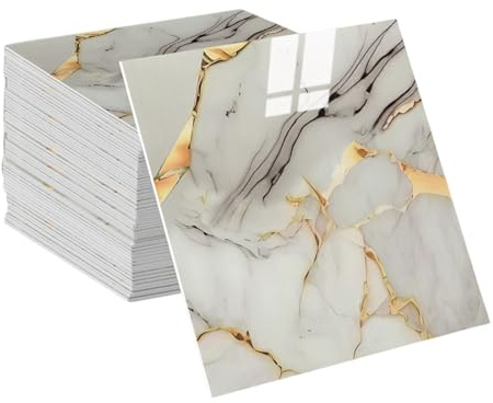 Gyrategirl 10 Pieces Peel and Stick Backsplash Wall Tiles PVC 11.8x 11.8 Waterproof Marble Wall Panels Self Adhesive Tile Sticker for Kitchen Bathroom Laundry Room Camper Fireplace