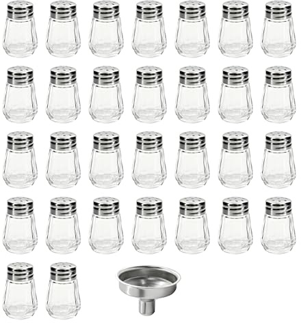 Set of 30 Mini 0.5 Oz Clear Glass Salt Pepper Shakers | Compact Spice Holders for Home, Wedding, Car Camping, RV and Beach Vacation Kitchen Use