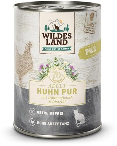Wildes Land | Nassfutter für Katzen | Hühnerpüree (mit Distelöl) | Tablett 6 x 400 g