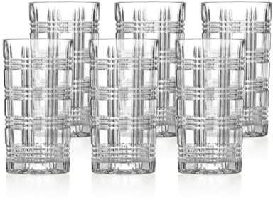 klink LONDON Fulham Crystal Glass Highballs – Set of 6 Lead-Free Crystal Long Drink Glasses, 410ml Linear Cut Cocktail & Water Glasses, Dishwasher Safe