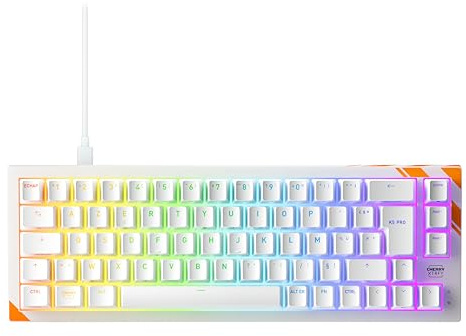 CHERRY XTRFY K5 Pro TMR Compact - Clavier Gaming Filaire Magnétique, Switches MK CRYSTAL Personnalisables, Hot-Swap, Rapid Trigger, SnapKey, Atténuation du Son, 8000 Hz, Disposition FR (AZERTY), Blanc