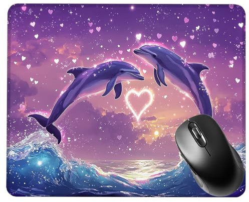 Alfombrilla Ratón Gaming, Mouse Pad, con Base de Goma Antideslizante, Superficie Impermeable, Bordes Cosidos, Compatible con Ratones Láser y Ópticos Portátil, 26x22x0.3cm Océano Delfín 1 S0F-265