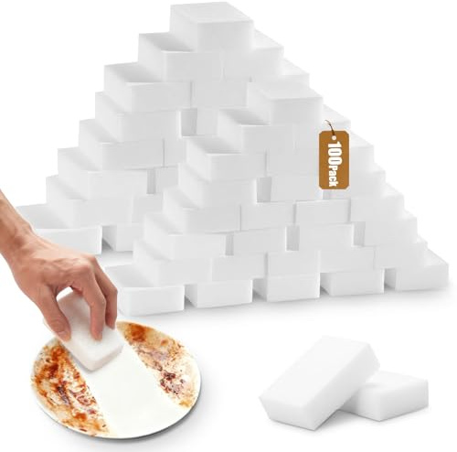 150 Pcs White Erasers Cleaning Sponges, Effective Dirt and Stain Elimination for Kitchen, Bathroom, Floor, Baseboard and Wall, Multi-Surface Magic Sponge Cleaner