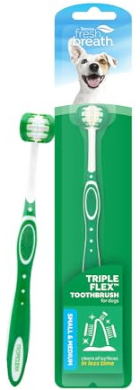 TropiClean Fresh Breath TripleFlex Toothbrush for Small & Medium Dogs | 360-Degree Dog Dental Cleaning | Dog Toothbrush for Small & Medium Breeds