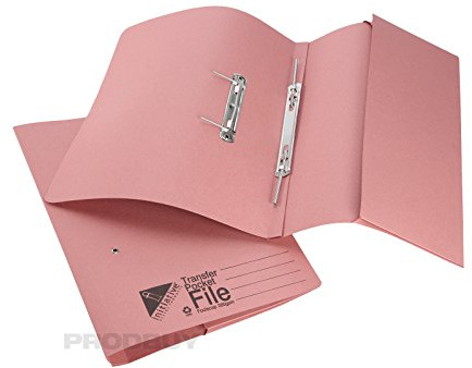 [25 Pack] Pink Foolscap Pocket Transfer Spring Files 285gsm 32mm Capacity