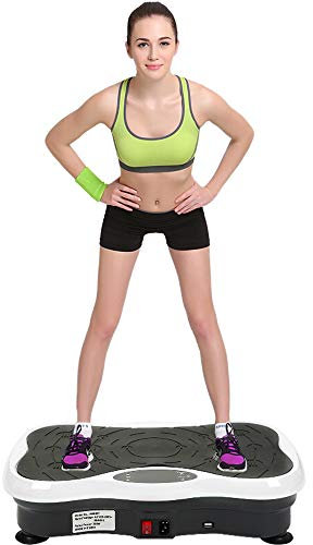 Plateforme Vibrante avec Hauts Parleurs Bluetooth | Tactile LCD | Télécommande et Bandes Elastiques d'Entraînement Incluses, Plaque Vibrante 200W (Noir-Blanc)