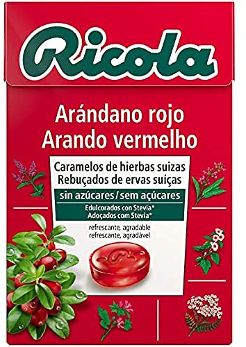 Ricola - Arándano Rojo, Caramelos Duros Sin Azúcar, 50 g | 13 Hierbas Suizas, Refresca, Alivia la Garganta, con Edulcorantes, Sabor Arándano Rojo, 50 g