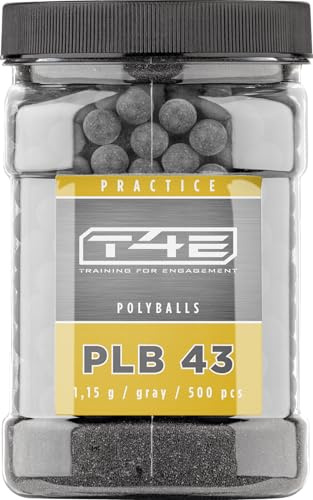 T4E Paintball Kugeln PLB 43, Munition Kaliber 0.43, 500 Stück, Polyballs, grau