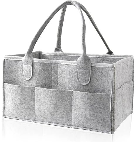 AEESRRU Baby Windel Caddy Organizer Korb tragbar Storage Bin groß Kindergarten Tasche mit Wechselbaren Fächer für für Wickelkommode, Beißring, Windel, Best Baby Geschenk Korb (Hellgrau)