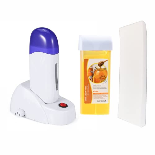 Nynelly Depilatory Roll on Wax Warmer Kit, Portable Hair Removal Epilator Machine Set for Women Men - Leg, Bikini, Armpit (Heater 1, Wax 1, 20 Strips)