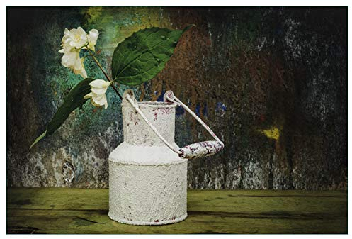 Wallario Küchenrückwand aus Glas 90 x 60 cm, Motiv: Jasmin Blumen in Einer Alten Milchkanne | Spritzschutz abwischbar & pflegeleicht