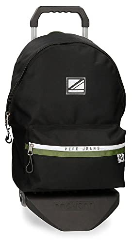 Pepe Jeans Luca Schulrucksack mit Trolley, Schwarz, 31 x 44 x 17,5 cm, Polyester, 23,87 l, Schwarz , Schulrucksack mit Trolley