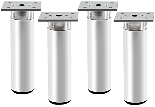 Rusoz 4 Stück Möbelfüße Verstellbar, Möbelfuß Metall 150 mm Höhe Klein Tischbeine Höhenverstellbar 0-20 mm Aluminiumlegierung Rund Matte Silber Mit Schrauben Für Sofa, Bett und Schränke