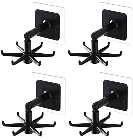 HREDZEO Drehbarer Klapphaken,4 Pcs 360°Drehung Haken Selbstklebende Haken Drehbarer Haken mit Aufkleber Multifunktion Drehhaken für Küche Bad