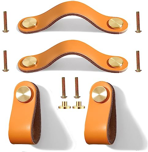 Ledergriffe für Möbel 4 Stück Möbelgriffe Leder Schubladen Knöpfe Kleiderschrank Griffe mit Schrauben für Schublade Schranktür Wohnkultur, Home Office Möbelbeschläge 13,8cm