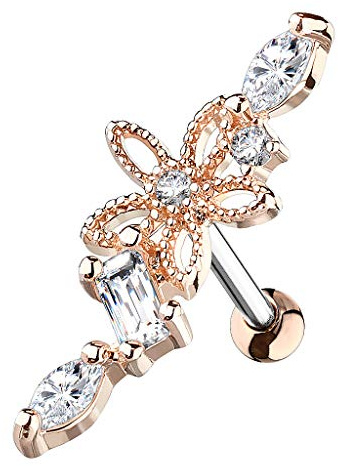 Taffstyle Knorpel Ohrstecker Cartilage Tragus Piercing Blume mit Kristallen