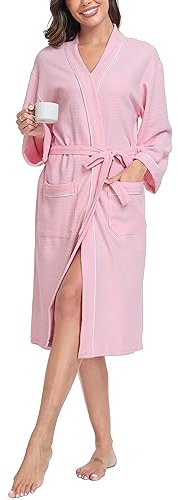 Sopesil Women Waffle Dressing Gowns, Cotton Kimono Robes Soft Luxury Bathrobe Loungewear Sleepwear Spa and Hotel for All Year S-XXL