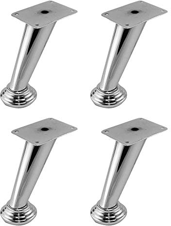 LEOSHI Möbelfüße, Tischbeine, Möbelbeine, Metall, Chrom, Sofabeine, konische, schräge Stützfüße, Silber, niedrige Schrankfüße, 12 cm, 4 Stück Made in China