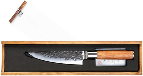 Forged Olive Kochmesser 16cm, handgefertigt, in Holzkiste