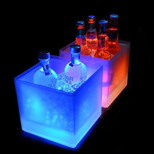 Wine Seau à Glace LED Grande capacité Seau à Glace Lumineux Rechargeable Champagne vin Boissons bière Seau à Glace Party Bar,Multi-20×20cm