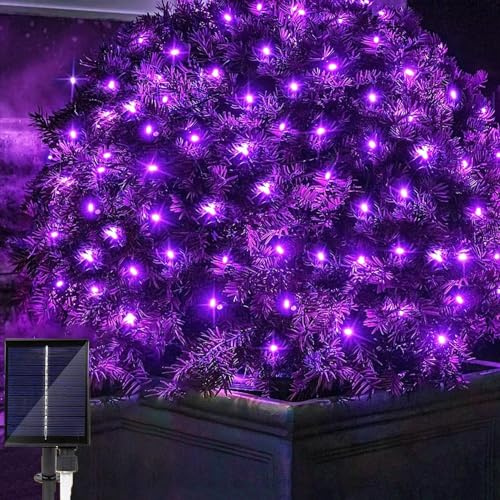 SUAVER Solar Lichterkette Außen mit Fernbedienung,3x2M 192LED Lichternetz Vorhang Lichter,Wasserdicht Outdoor Solar Gartenleuchte 8 Modi für Gärten Weihnachten Weihnachten Deko (Lila)