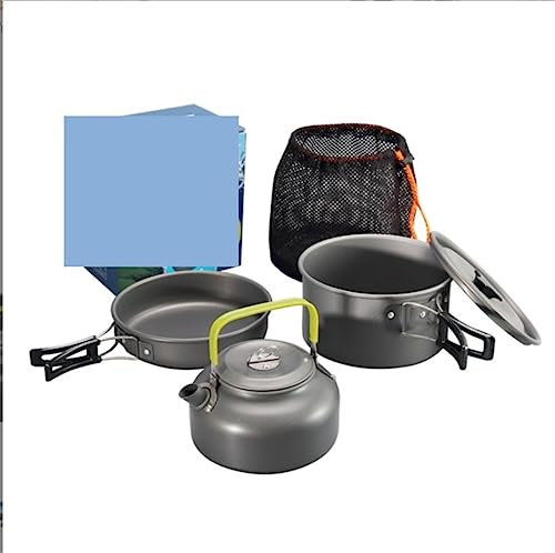 DEEDAV Camping Kochgeschirr Camping Rucksack Geschirr Outdoor Kochgeschirr Topf Picknick Kantine Überleben Wandern Kessel Set Wandern Trekking (Color : Black, Size : 3pcs)