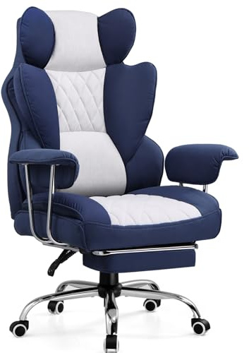 GTPLAYER Chaise Gaming, Chaise Gamer, siège Large accoudoirs, Repose-Pieds, Hauteur réglable, Supporte 150 kg, Bleu-Blanc