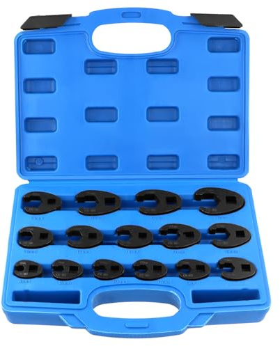 QWORK® 15 piezas juego de llaves de pata de gallo, Impulsada por 1/2 y 3/8, llaves métricas de 8-24 mm, cromo molibdeno