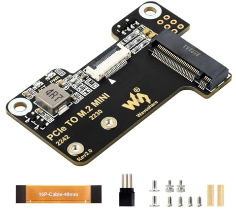 Waveshare PCIe to M.2 Mini Adapter, Compatible with Raspberry Pi 5, Supports NVMe Protocol M.2 Solid State Drive, Supports Gen2 and Gen3 Modes, Supports Booting PI5 from Solid State Drive