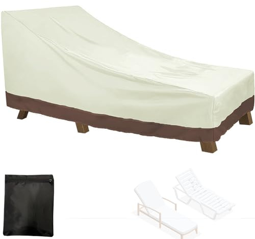 Housse de Protection Chaise Longue de Exterieur , Bâche pour Bain de Soleil Jardin Imperméable, 210D Oxford Couverture de Housse pour Transat pour Patio avec Corde(Size:208*76*41/79cm,Color:Beige Coff