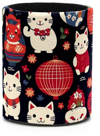 Lucky Cat Lovely Print Desk Pen Holder, Pencil Pen Desk Organizers, Pencil Holder Pencil Case Cup Pencil Bag for Desk Office Pen Case for School, Kids