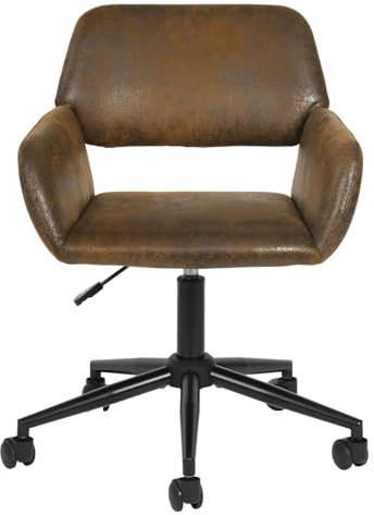 FurnitureR Schreibtisch Stuhl höhenverstellbarer Rollstuhl, Wildleder Drehstuhl, ergonomischer Bürostuhl mit Armlehne für Home Office Schlafzimmer Arbeitszimmer, Braun