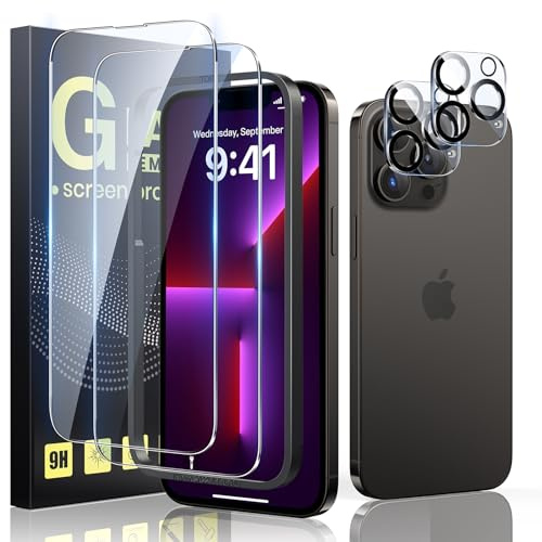 Guretok 2+2 für Panzerglas für iPhone 13 Pro Max mit Frame mit Kameraschutz 6,7, Militärnorm 9H Härte Schutzfolie HD Klar Panzerfolie für iPhone 13 Pro Max [Anti-Bläschen] [Kratzfest]